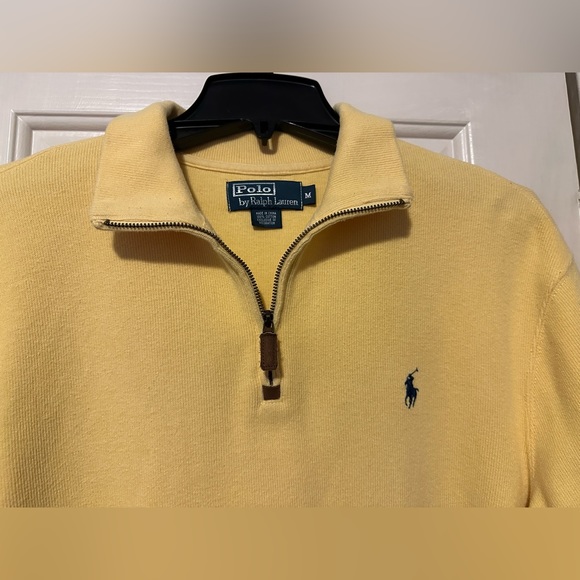 Polo Ralph Lauren Quarter Zip Men’s Size Medium Yellow Blue Pony Knit Cotton - Picture 2 of 7